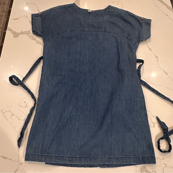 Vintage Y2K Mo: Vint Anthropologie Denim Dress Sz M Cotton Linen Blue Tie Waist - Picture 10 of 13